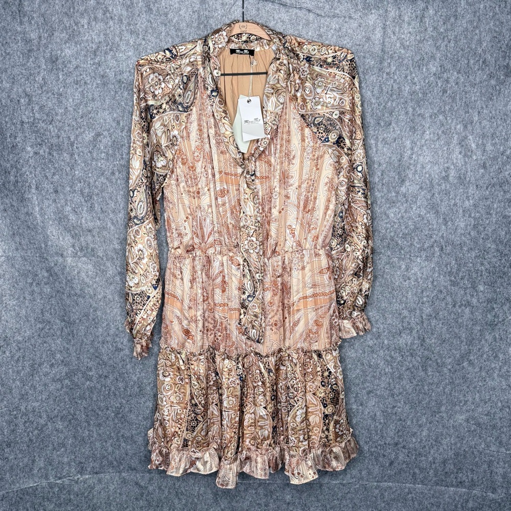 NWT Miss Me‎ Gold Paisley Print Ruffle Mini Dress- Sz M
